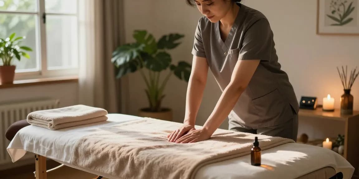 대화동출장안마 provided by a therapist in a serene home setting during a massage session.
