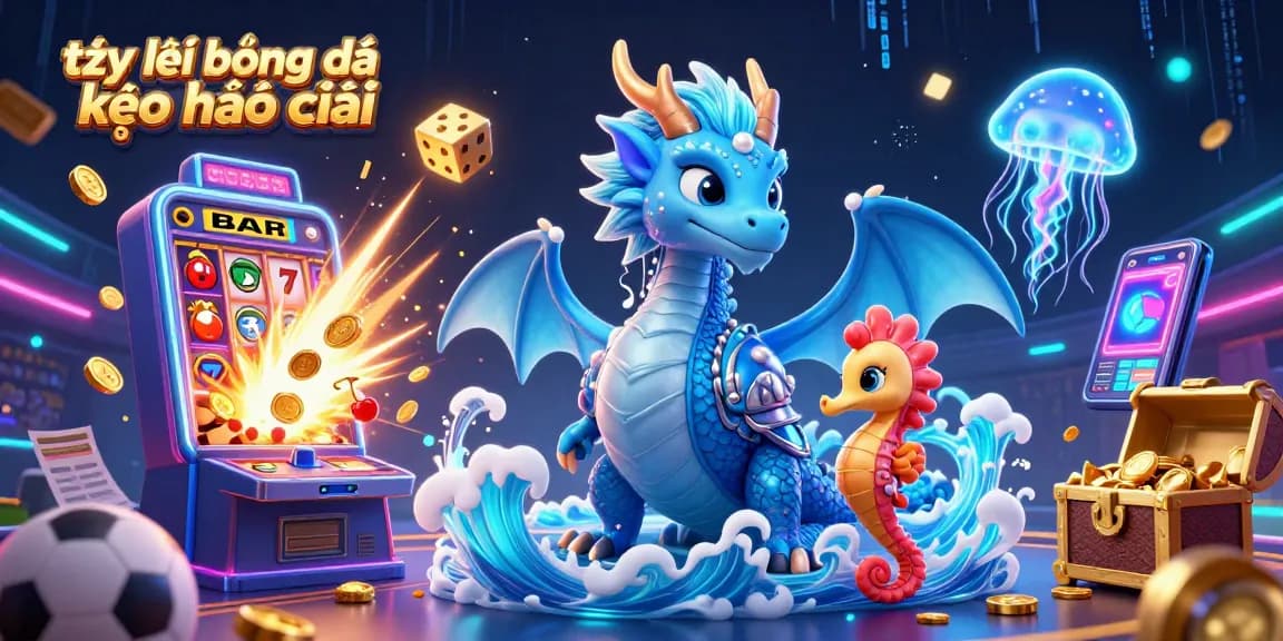 Tỷ lệ bóng đá kèo nhà cái illustrated with vibrant scenes of sports betting and dynamic casino elements.