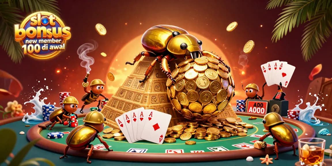 Mengklaim slot bonus anggota baru 100 di awal dengan mudah pada contoh ilustrasi kasino penuh warna dan detail profesional.