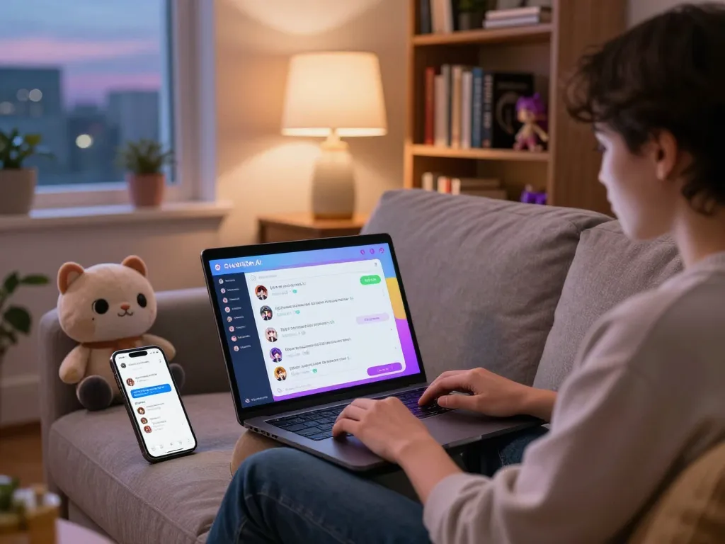 Engaging interaction with character ai nsfw on CrushOn.AI in a cozy living room.