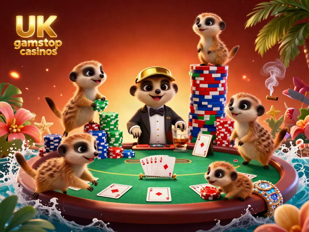 Play exciting card games at UK non gamstop casinos with meerkat dealers and vibrant casino elements.
