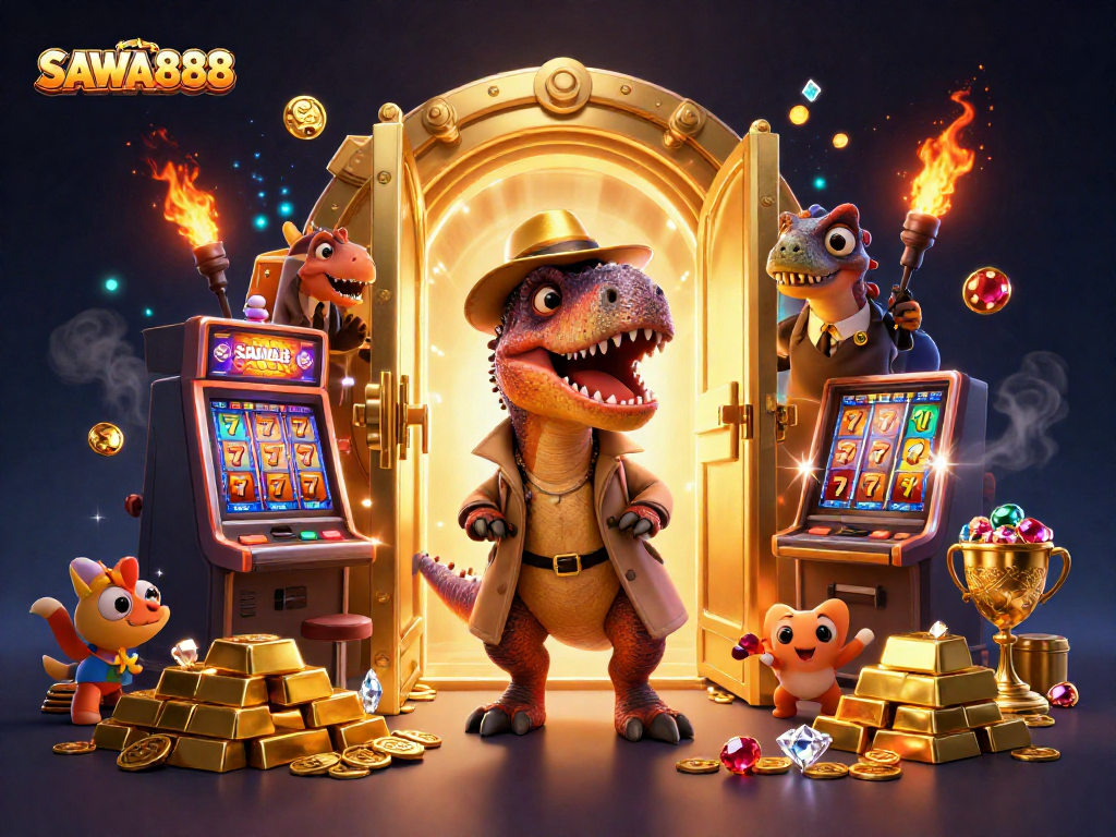 Experience thrilling gameplay at SAWA888 with exciting slot machines, vibrant gems, and a lively casino atmosphere.