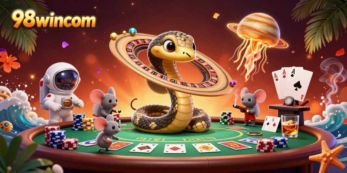 Experience thrilling bets at 98wincom with vibrant cosmic casino characters and energetic elements.
