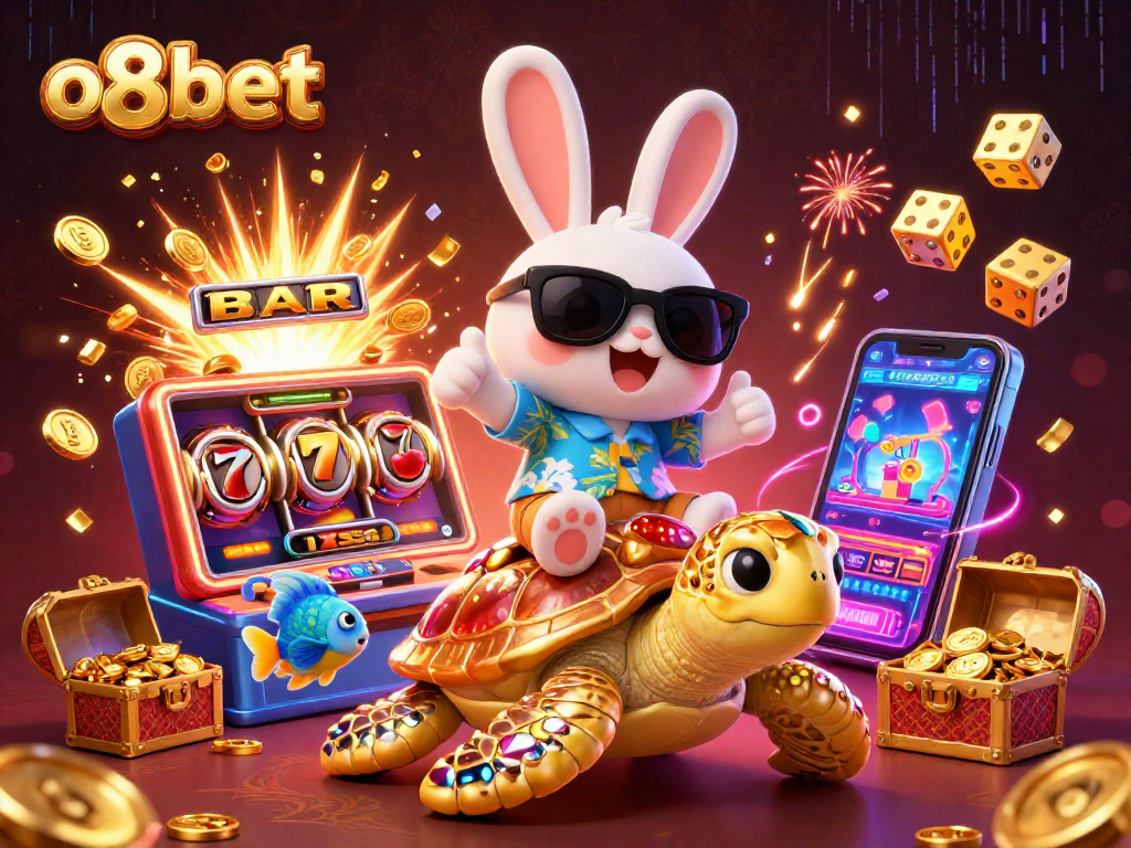 Win big at o8bet with joyful characters and vibrant casino elements in this thrilling illustration.