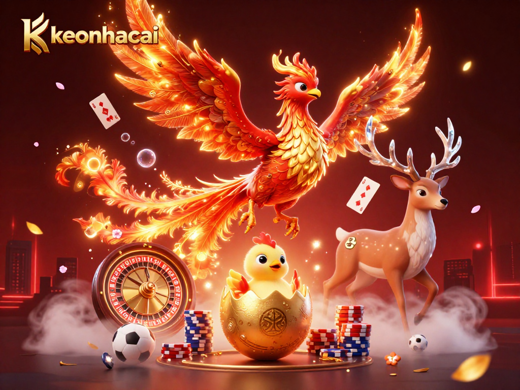Engage with keonhacai and its thrilling online gaming experience, featuring a phoenix and dynamic casino elements.