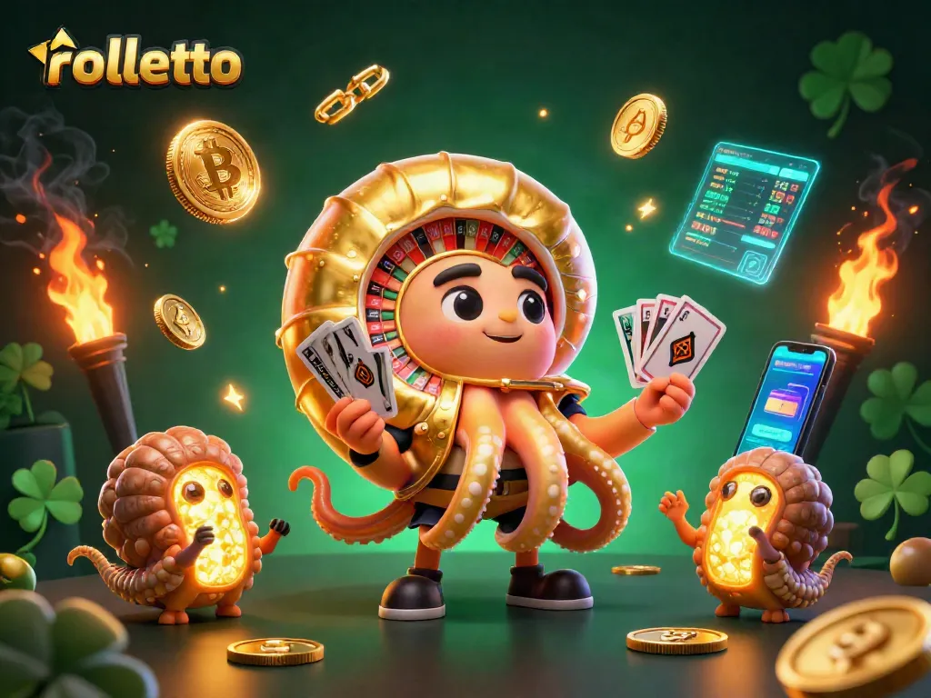 Engage with rolletto’s vibrant casino scene featuring a giant nautilus roulette and glowing crypto elements.