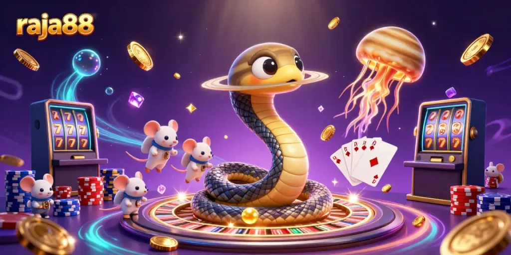 Experience raja88 with exciting bets on a cosmic roulette wheel in this vibrant, animated scene.