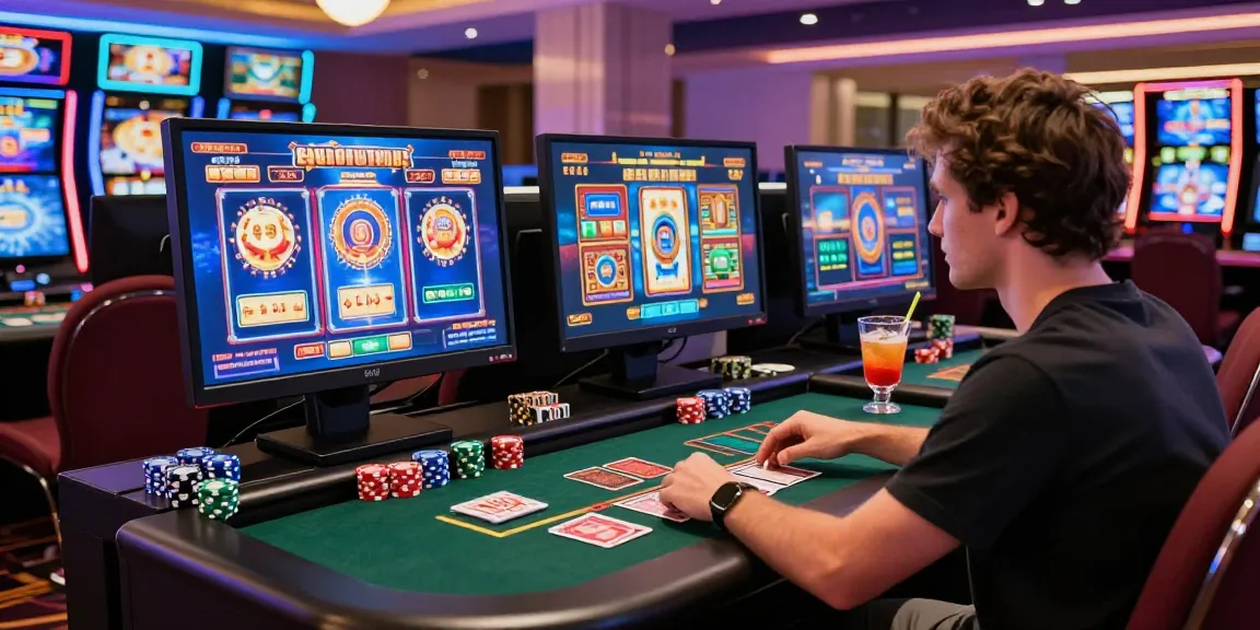 Exciting gaming scene showcasing players engaging in credit card casinos with vibrant slot games and casino decor.
