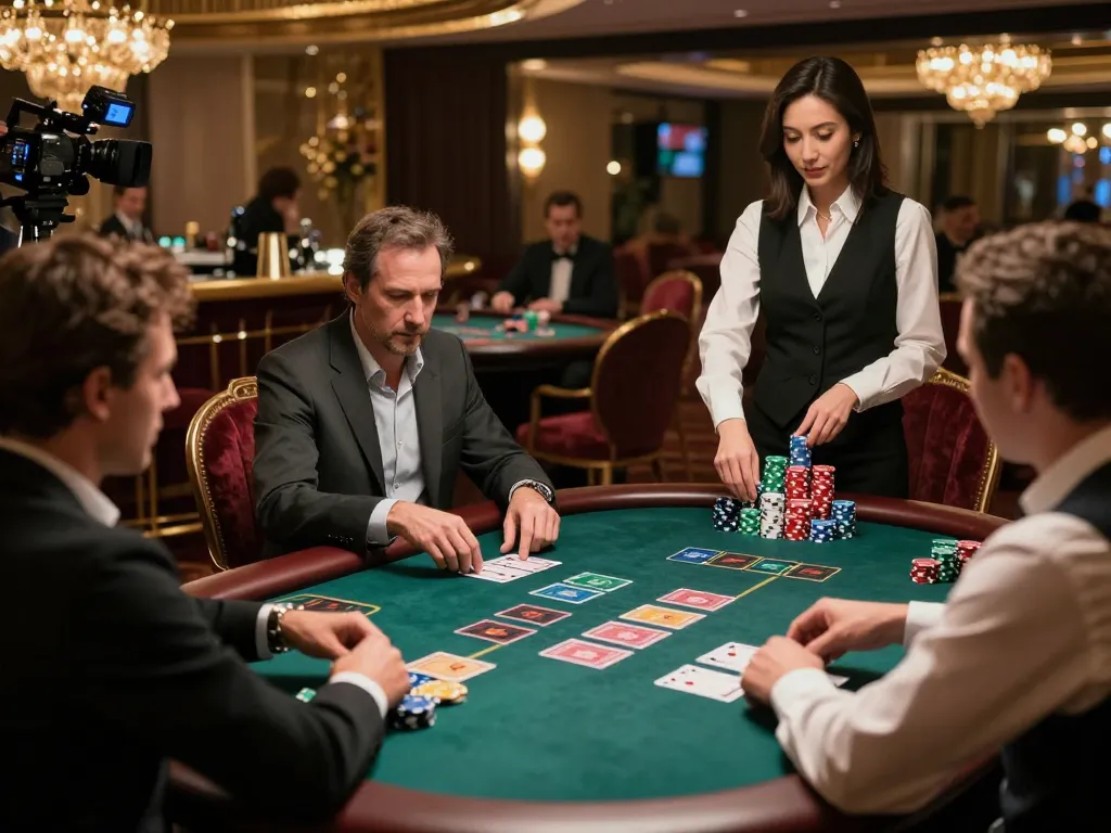 Players strategically placing bets at a blackjack table in an upscale casino, showcasing u888 com