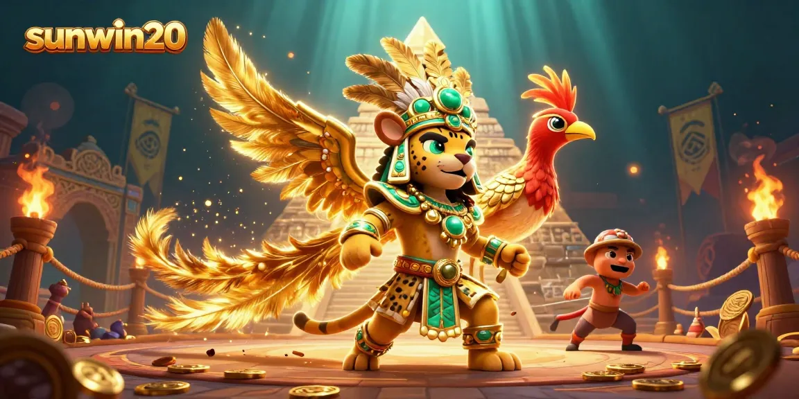 Experience sunwin20's thrilling casino adventure with a vibrant scene filled with golden treasures and rich imagery.