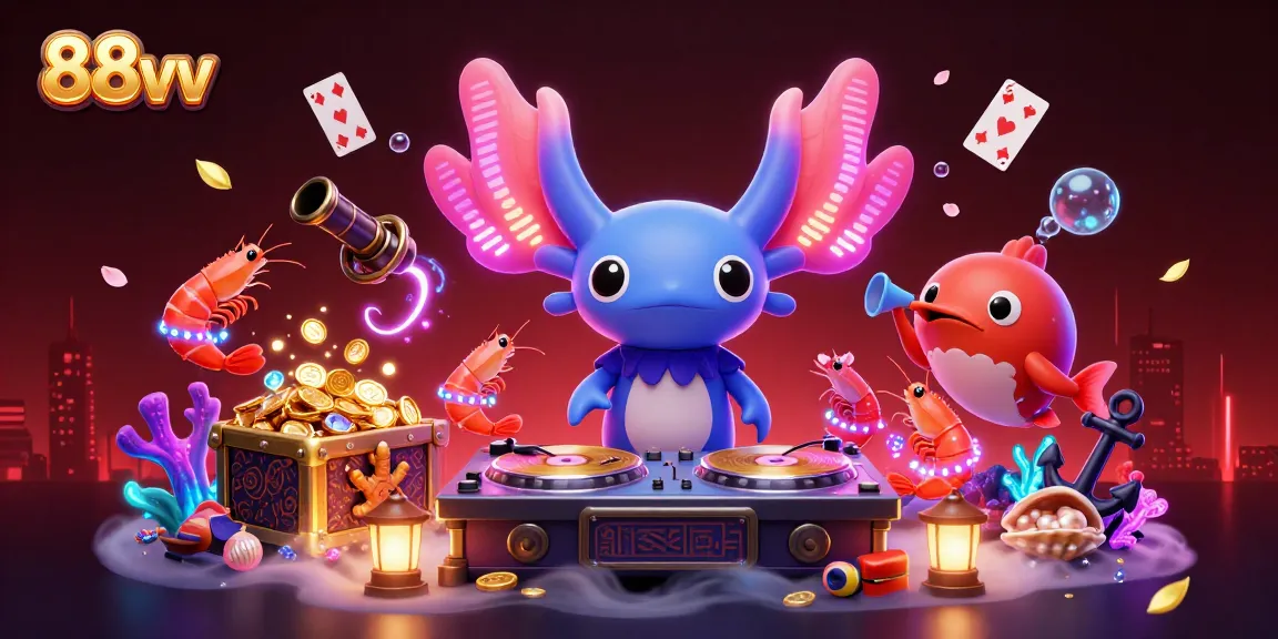 88vv entertains players with engaging underwater casino themed scene featuring vibrant characters and rich details.