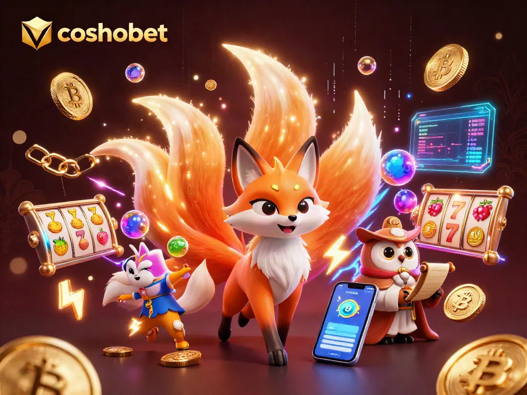 Experience the excitement at cosmobet with a vibrant casino-inspired illustration featuring a nine-tailed fox and mystical elements.