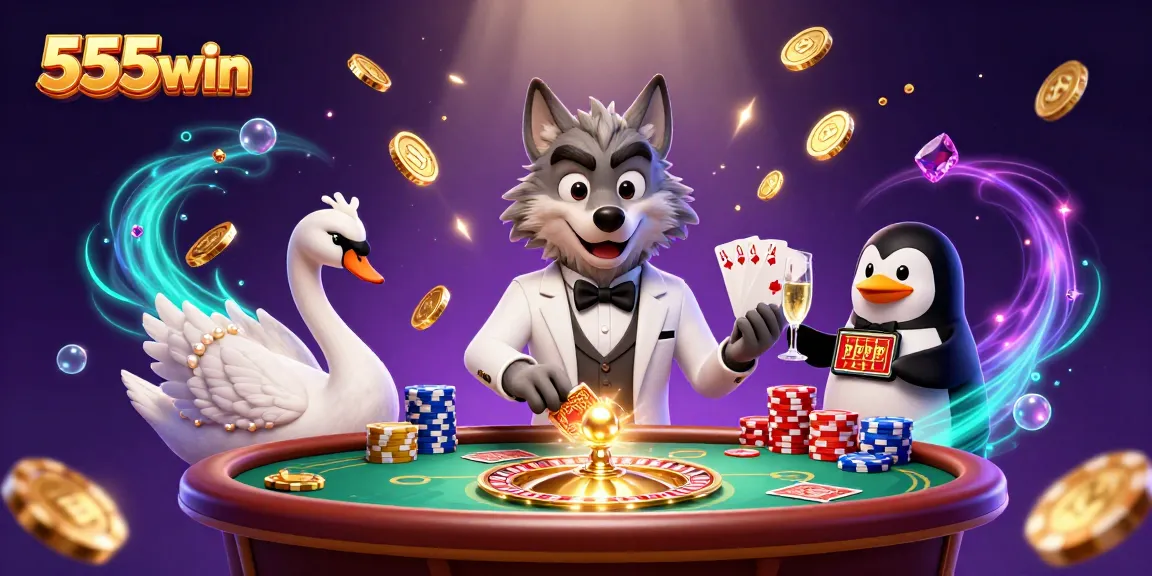 Experience thrilling gameplay at 555win with a vibrant casino scene featuring elegant characters and dynamic elements.