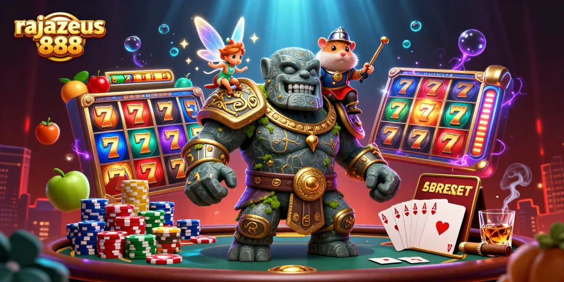 Experience winning strategies with rajazeus 888 in a vibrant 3D casino illustration.
