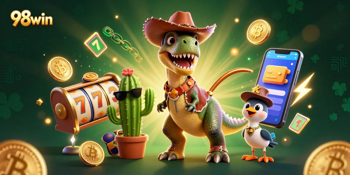 Experience exciting gameplay with 98win's dynamic casino scene featuring innovative characters and vibrant gaming elements.