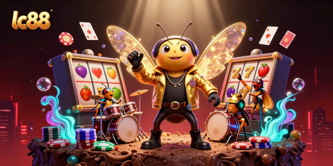 Spin slots and win big with lc88 in a vivid casino scene featuring rock star characters!