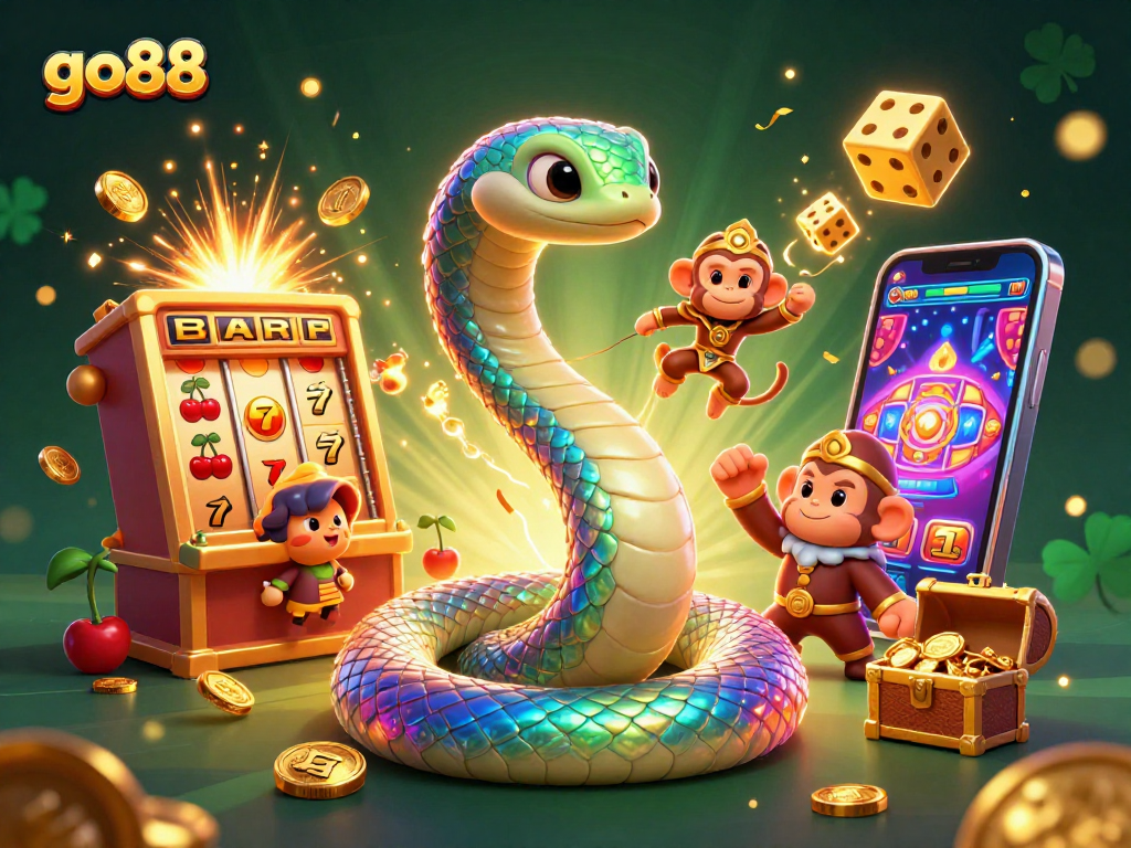 Experience the vibrant go88 world of casino gaming with a colorful jackpot explosion and lively characters.