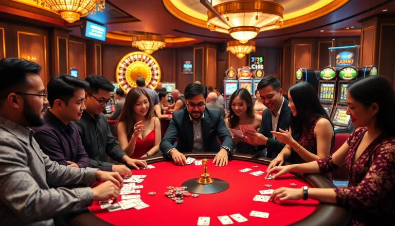 Experience the excitement of game bài đổi thưởng as players engage at a casino's poker table.