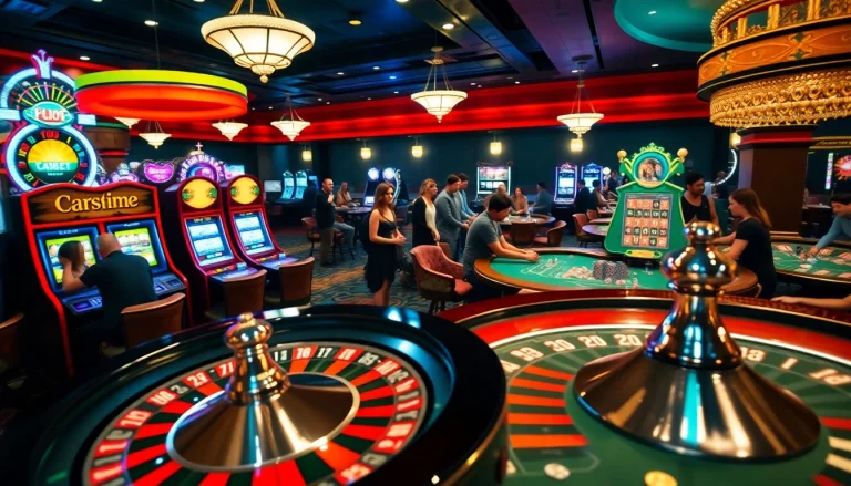 Experience the thrill of gameplay at dabet com with vibrant casino activities showcasing roulette, slots, and eager players.