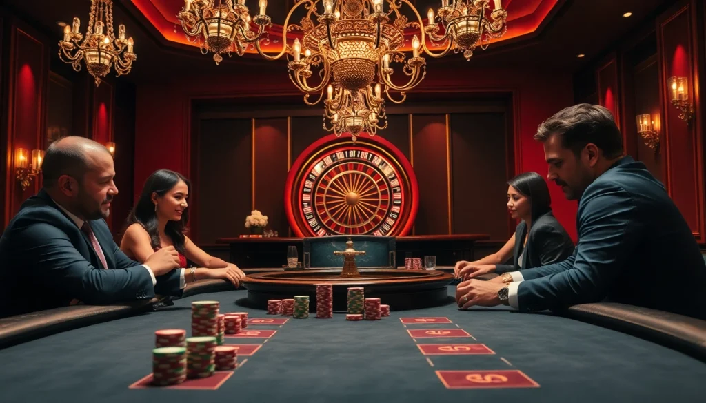 Players at a high-stakes poker table showcasing strategy and excitement at https://king88b.us.com/ casino.