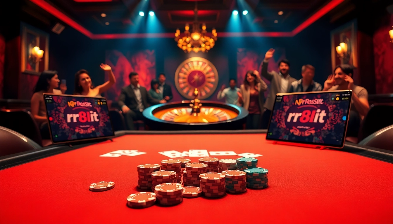 Engaging players at a luxurious casino table with Rr88it wagers in action.