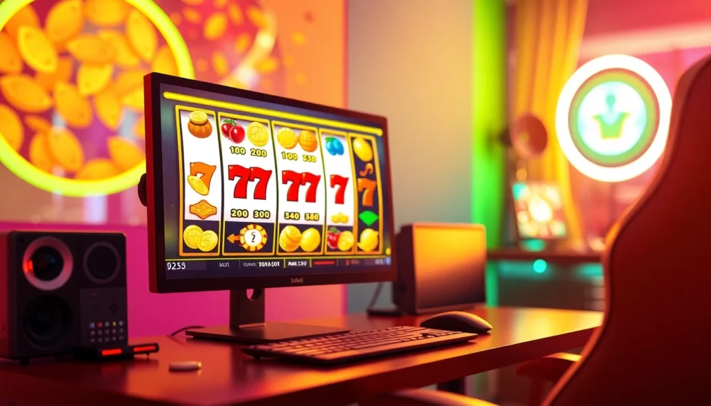 Engaging online gaming setup featuring doaslot slot with colorful spinning reels.