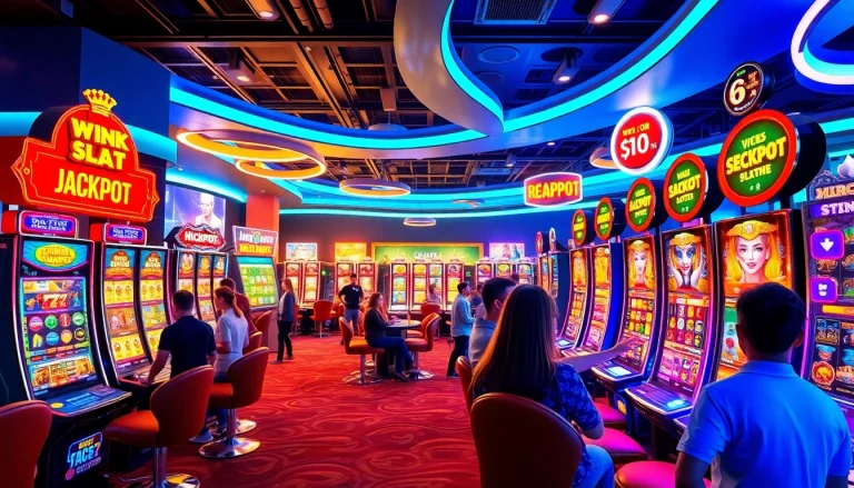 Engaging scene of players enjoying online slots at hoki138 pro, vibrant casino atmosphere.