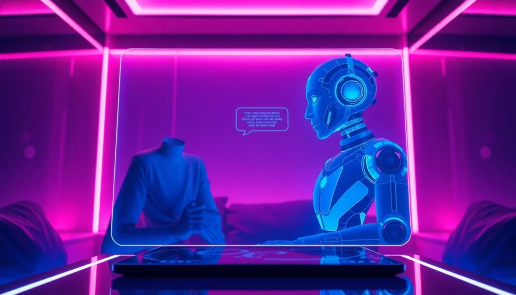 AI sex chat interface with a friendly AI chatbot in a futuristic setting