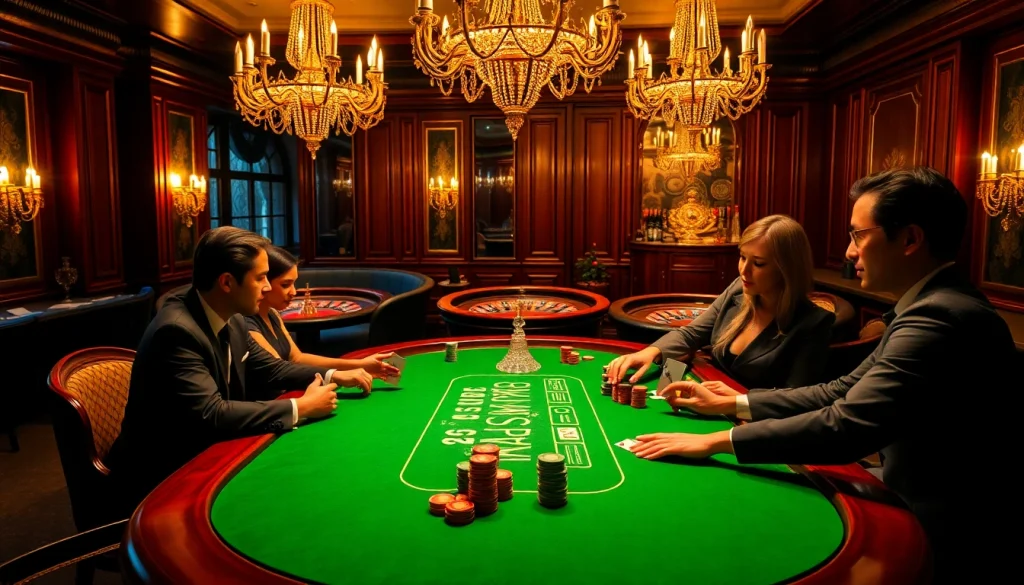 Engaged players at a high-stakes game showcasing the luxurious ambiance of 888b online casino.