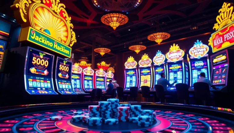 Excited players winning at Situs Slot Gacor with colorful slot machines and poker chips.