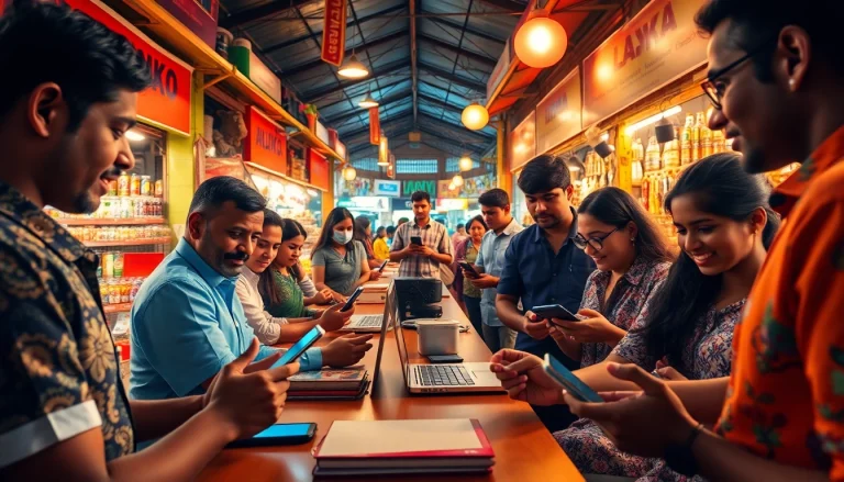 Lanka Add advertisement marketplace scene with diverse users engaging on digital platforms.