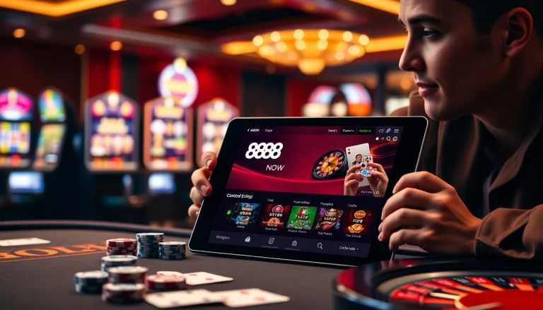 Experience the excitement of online gaming at 888NOW with vibrant casino elements and digital interfaces.