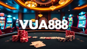 Experience thrilling gameplay at VUA88 casino with vibrant poker tables and dynamic slot machines.