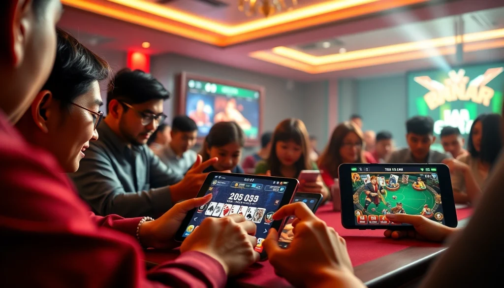 Thrilling online gaming experience at gamebaidoithuong.com.vc showcasing card games in a vibrant setting.