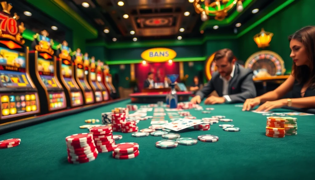 Cổng Game 789club offers an electrifying view of poker action at a vibrant casino table.