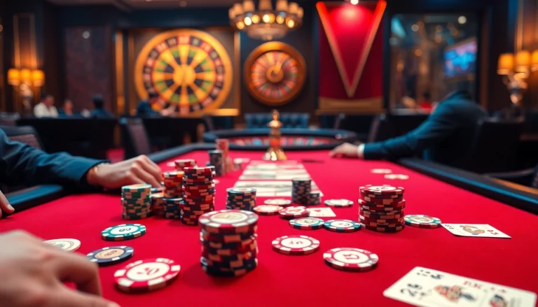MK 8 casino scene with players at a poker table, showcasing vibrant chips and cards during a thrilling game.