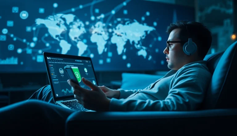 在现代科技环境中，使用笔记本电脑和智能手机连接到安全互联网的快连VPN用户。