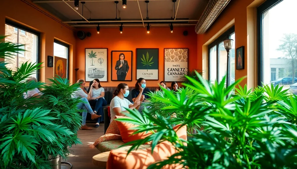 Les membres profitent de l'ambiance détendue du Meltz Cannabis Club Madrid, un espace vibrant.