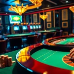 Action-packed scene of a player betting at 13win casino tables with poker chips and roulette wheel.