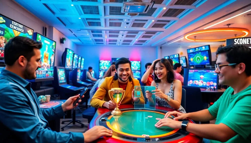 Engaging online gaming atmosphere at sbobet.dance with diverse players enjoying poker and sports betting.