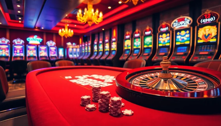 High-stakes players enjoying casino games, featuring nk88 poker table and roulette wheel.
