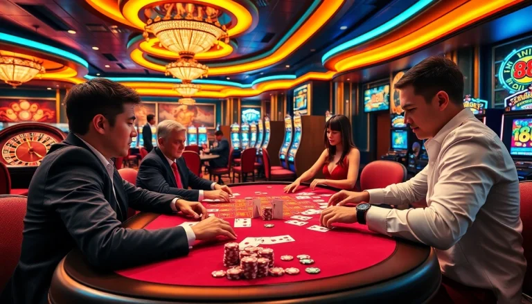 Players enjoying an intense poker game at the 88i casino table filled with excitement and luxury.