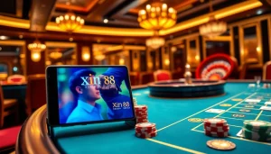 Experience the thrill of gambling with the xin88 tải app showcasing a luxurious casino scene.