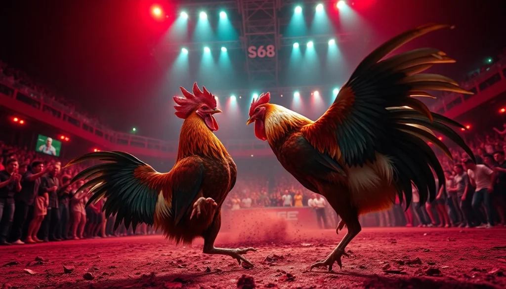 Live cockfighting action at sv368win.live, showcasing intense competition and excitement.