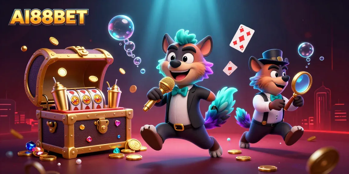 Join AI88BET's vibrant casino scene featuring hyena comedians and lively gameplay elements.