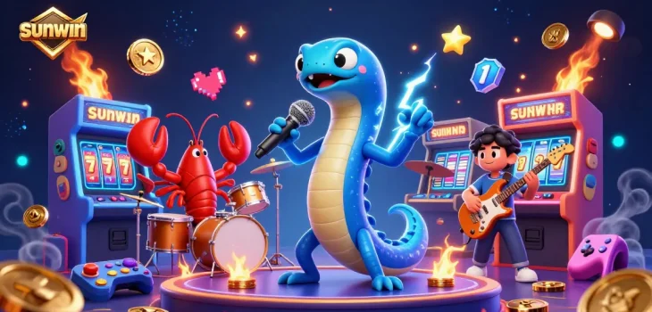 Experience thrilling wins at sunwin’s underwater casino with electric eel DJ and vibrant game elements.